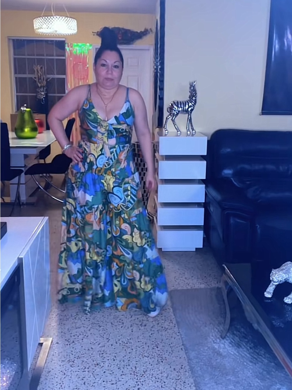 Fashion Nova Green Multi-Color V-Neck Maxi Dress